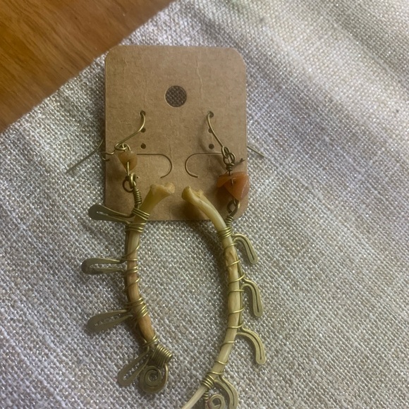 Brass wrapped bone earrings - Picture 2 of 6